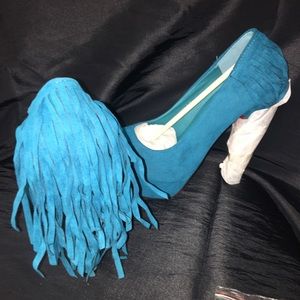 Turquoise tassel red bottom heels new with box